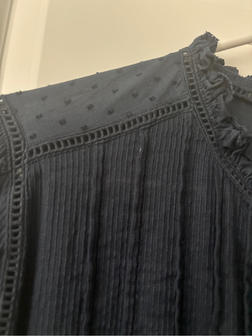 Quince Navy Blue Pintuck Button-Up Blouse - Picture 3 of 9